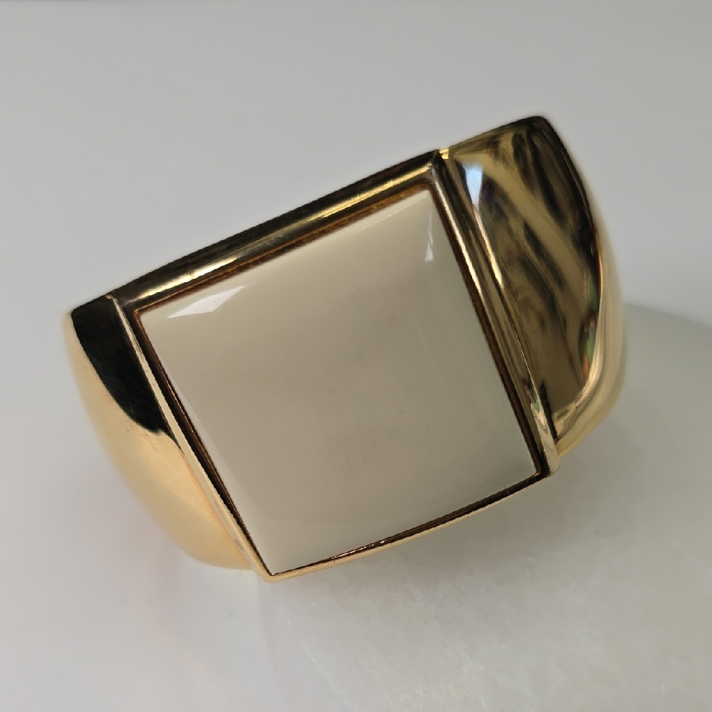 Vintage Avon Gold-Tone Cuff Bracelet with Cream Lucite Square Accent
